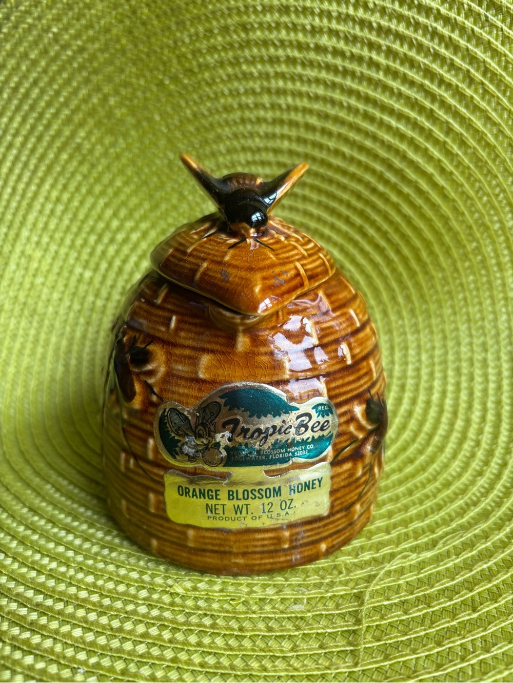 Vintage Tropic Bee Orange Blossom Honey Ceramic Beehive Jar w/ Bee Lid – Florida